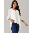 thumbnail image 3 of Unique Bargains Women's Chiffon V Neck 3/4 Bell Sleeve Asymmetrical Hem Blouse S White, 3 of 6