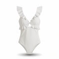 thumbnail image 6 of One Piece Swimsuits for Women Built-in Padded Cups V Neck Ruffle Shoulder Bathing Suit Ruched Tummy Control Monokini Flattering Full Coverage Beachwear, 6 of 6