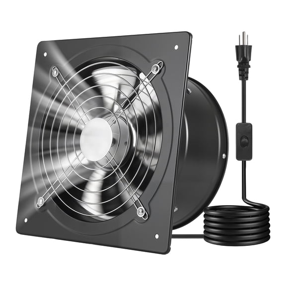VEVOR 10 Inch Exhaust Fan, 988 CFM High Velocity Wall Mount Vent Fan with On/Off Control, Low Consumption, Portable Ventilation Extractor for Attic,Garage,Basement,Workshop,Kitchen,Chicken Coop,Black