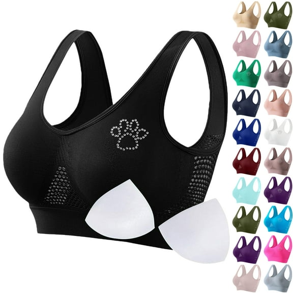 Summer Deal! Vibrex Women Seamless Sports Bra Wirefree Yoga Bra With Removable Pads Everyday Basic Sleeping Bra,Black_2XL