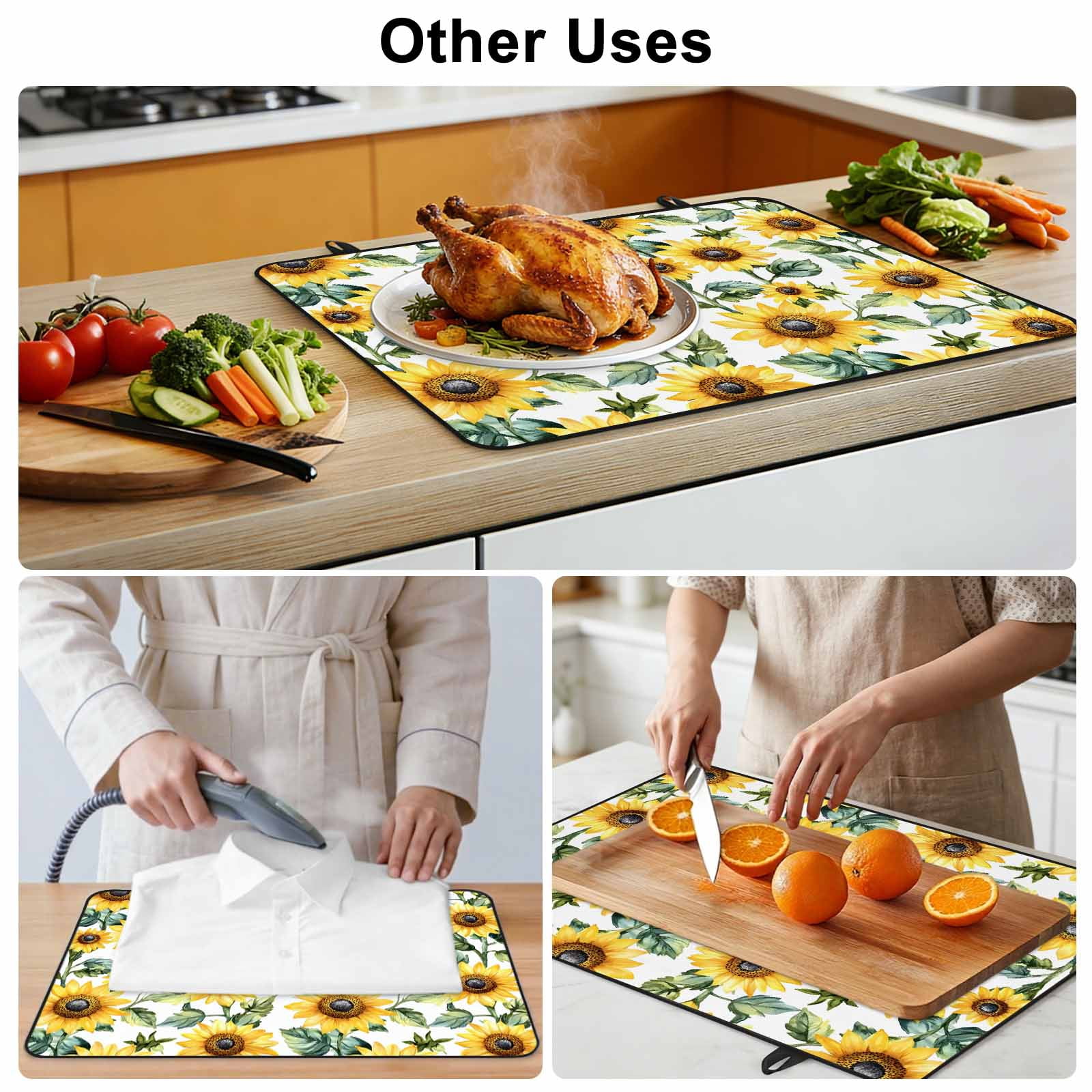 Sunflower Stove Top Cover for Electric Stove, Heat-proof & Non Slip Glass Top Stove Cover Protector, Spring Green Botanical Summer Floral Kitchen Flat Cooktop Rubber Mat 24x21 Inches