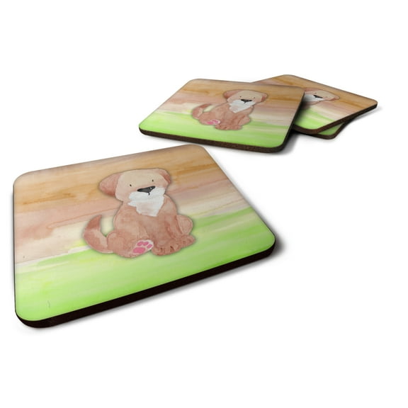 Dog Green and Brown Watercolor Foam Coaster Set of 4