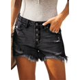 thumbnail image 1 of Pantalones cortos de mezclilla MODARANI negros con corte de mezclilla de talle medio para mujer, 1 of 4