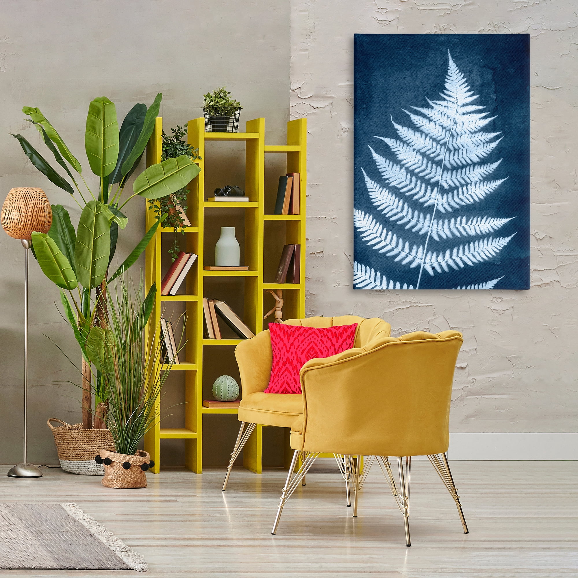 Stupell Industries Blue Natural Fern Botanical & Floral Painting Gallery Wrapped Canvas Art Print Wall Art, 30 x 45