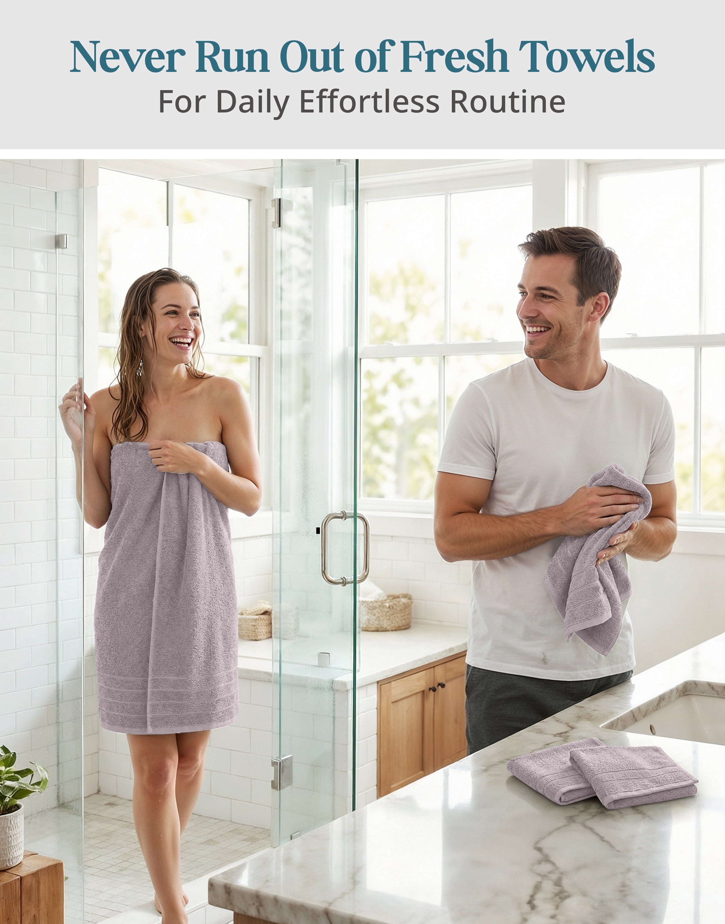 Casa Platino 100% Ring-Spun Cotton Bath Towel Set of 8– 2 Bath, 2 Hand Towel & 4 Washcloths, Quick-Dry, Luxuriously Soft & Durable, Perfect for Everyday use – Platinum