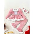 thumbnail image 6 of Gzhioc Toddler Baby Girl Christmas Fall Outfit 6 12 18 24 Months 2T 3T 4T Long Sleeve Square Neck Plush Trim Tops with Elastic Waist Flare Pants Headband, 6 of 9