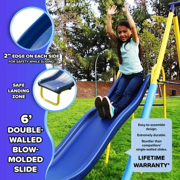 Sportspower Super 1st Metal Swing Set with Trapeze, Teeter-Totter, 6' Slide with Lifetime Warranty & Bonus Anchor Kit, for Kids 3-8