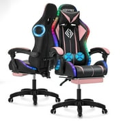 Hoffree Gaming Chair with Bluetooth Speakers and Footrest Massage Office Chair with LED Lights Ergonomic Game Chair High Back with Lumbar Support and Headrest Adjustable Swivel for Adults 300lb