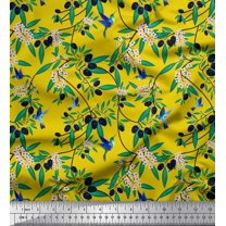Soimoi Cotton Cambric Fabric Leaves,Floral & Black Berries Fruits Printed Fabric 1 Yard 56 Inch Wide