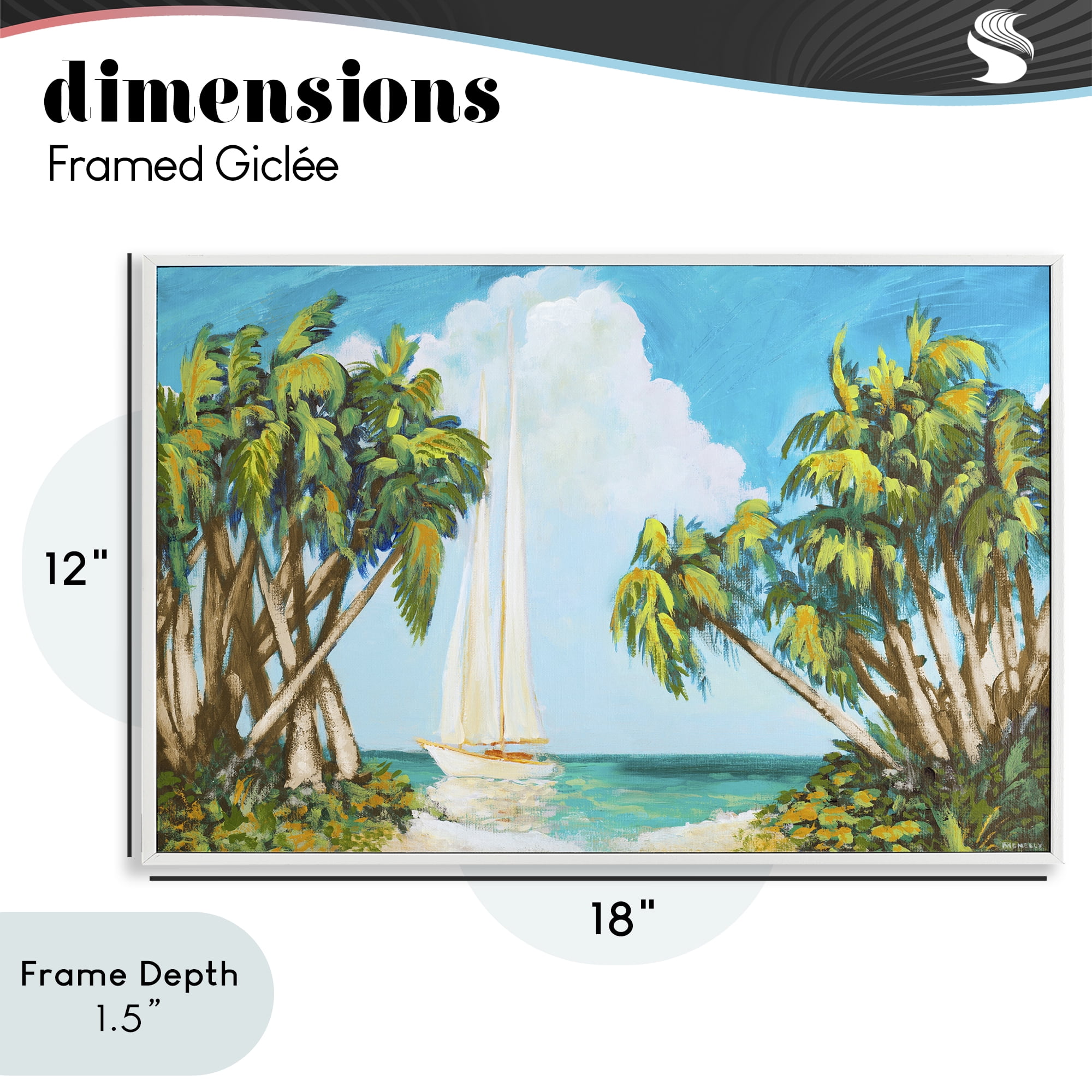 Stupell Industries Sailboat Among Palms White Framed Giclee Art, design by Dan Meneely