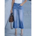 thumbnail image 4 of Women's Wide Leg Jeans Denim Pants Crop Flare Leg Jeans High Waisted Stretchy Straight Leg with Buttoned AnklesTrendy Casual with Pocket, 4 of 6