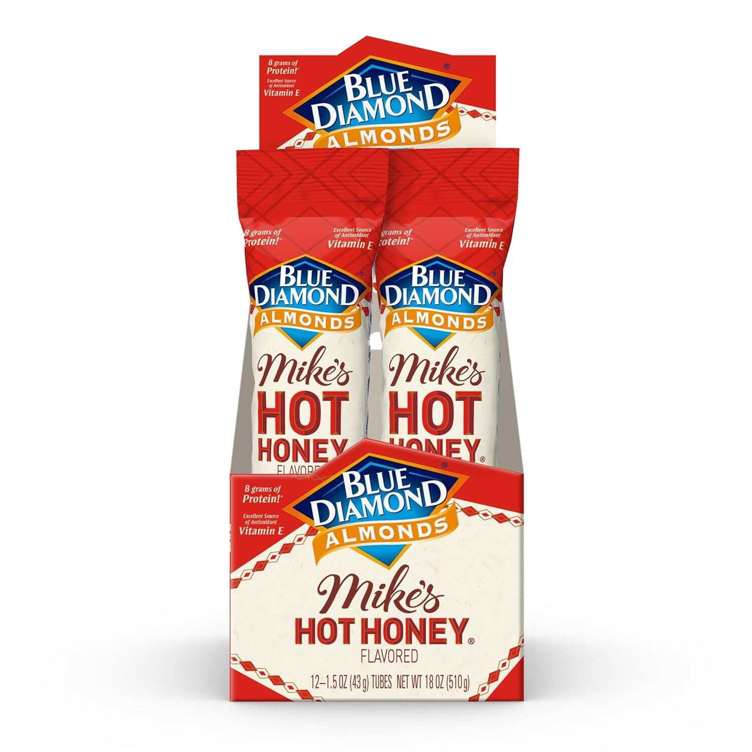 Blue Diamond Almonds, Made with Mike’s Hot Honey Infused with Chilies for a Perfect Sweet and Spicy Snack Nut Combination, Pack of 12, 1.5oz. Servings