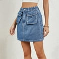 thumbnail image 6 of Skirts for Women Trendy Y2k Cargo Denim Mini Skirt High Waisted Stretchy Jean Shorts Denim Blue S, 6 of 7