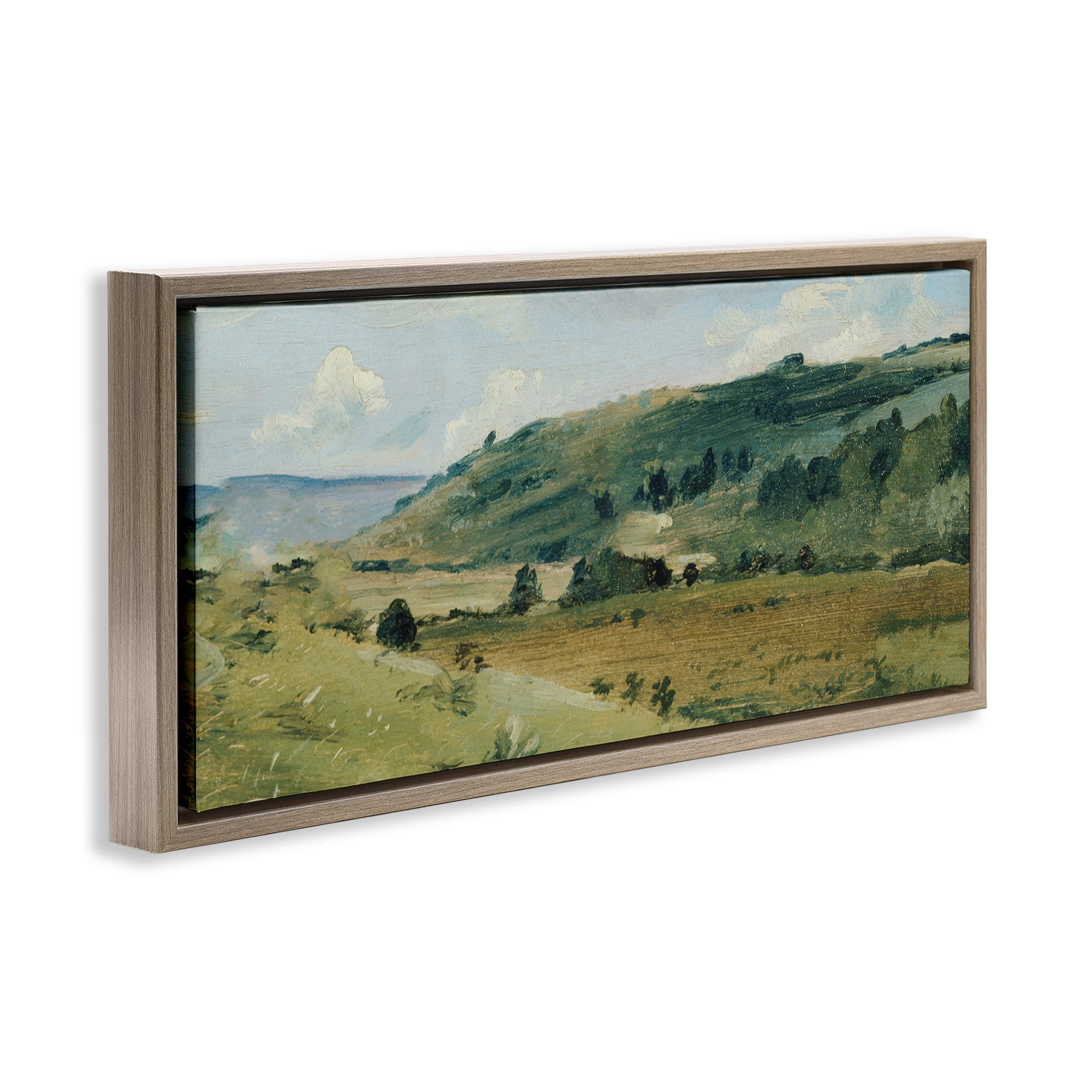 Stupell Industries Tree Dotted Countryside in Summer Brown Framed Floater Canvas Wall Art, design by Lucille Price