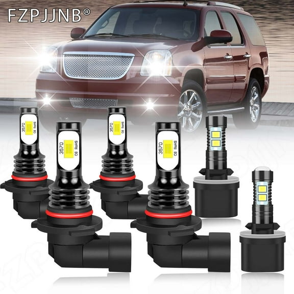 FZPJJNB 9005 9006 880 White LED Automotive Bulb Fits GMC Yukon Denali 2004-2005, 6-Pack