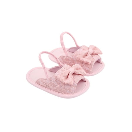 

Baby Girls Sandals Patchwork Bow-Knot Open Tote Anti-Skid Soft Sole Walking Shoes Elastic Band 0-18M
