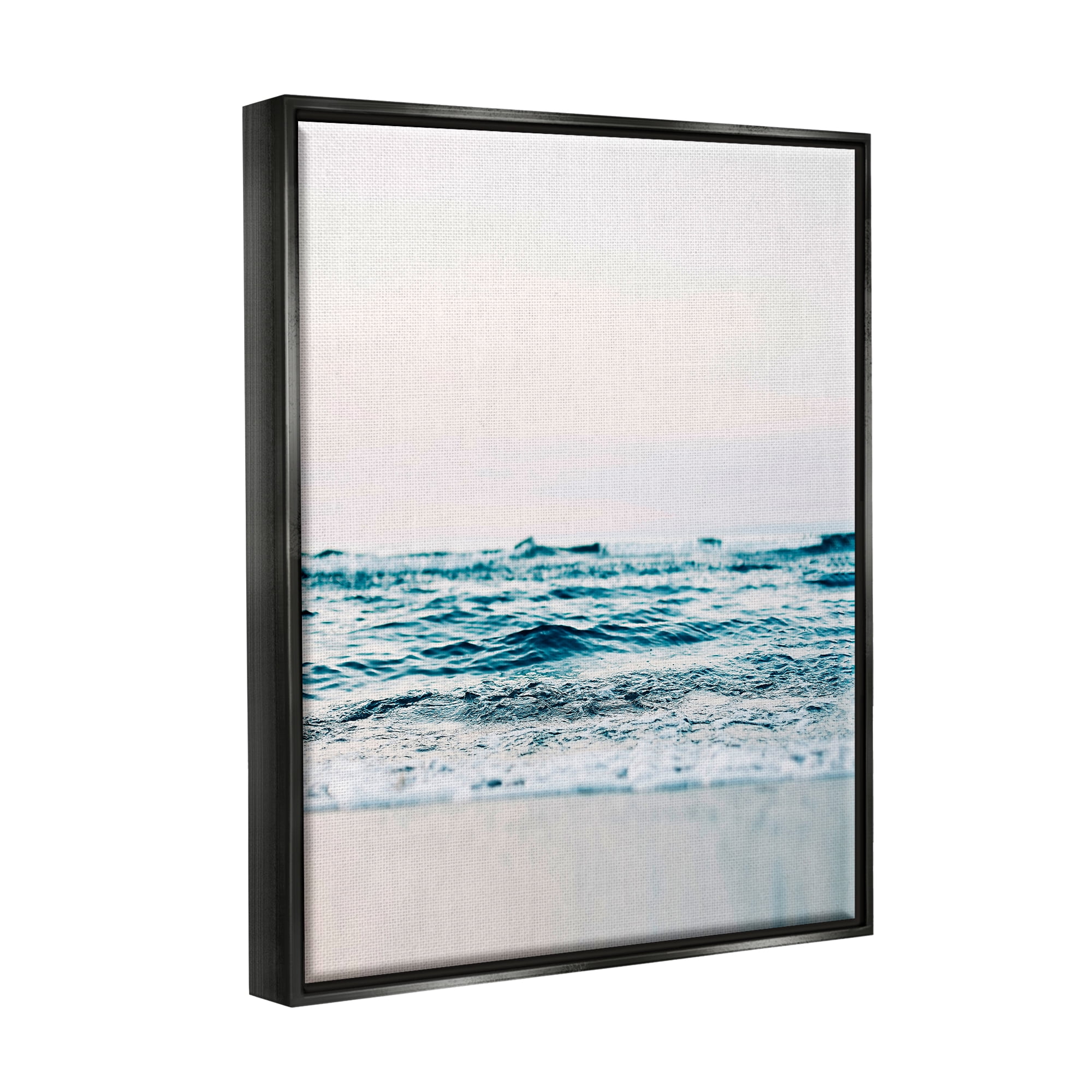 Stupell Industries Ocean Waves on Shore Nature Photography Black Floater Framed Art Print Wall Art, 25 x 31
