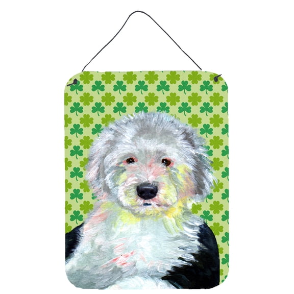 Old English Sheepdog St. Patricks Day Shamrock Portrait Wall or Door Hanging Prints