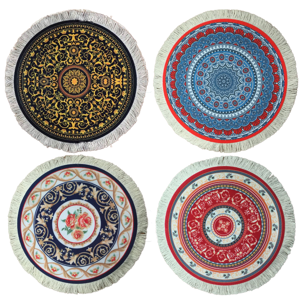 Set of 4 Round Coasters for Drinks - Rug Mat Drink Holders - Carpet ...