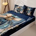 thumbnail image 3 of Castle Fairy Vintage Bow Perfume Print Zipper Twin Comforter Sets with Fitted Sheet and 2 Pillowcases,Watercolor Floral Pattern Zipper Bedding Set,Blue Gold,Navy Blue Reversible,4-Piece, 3 of 6