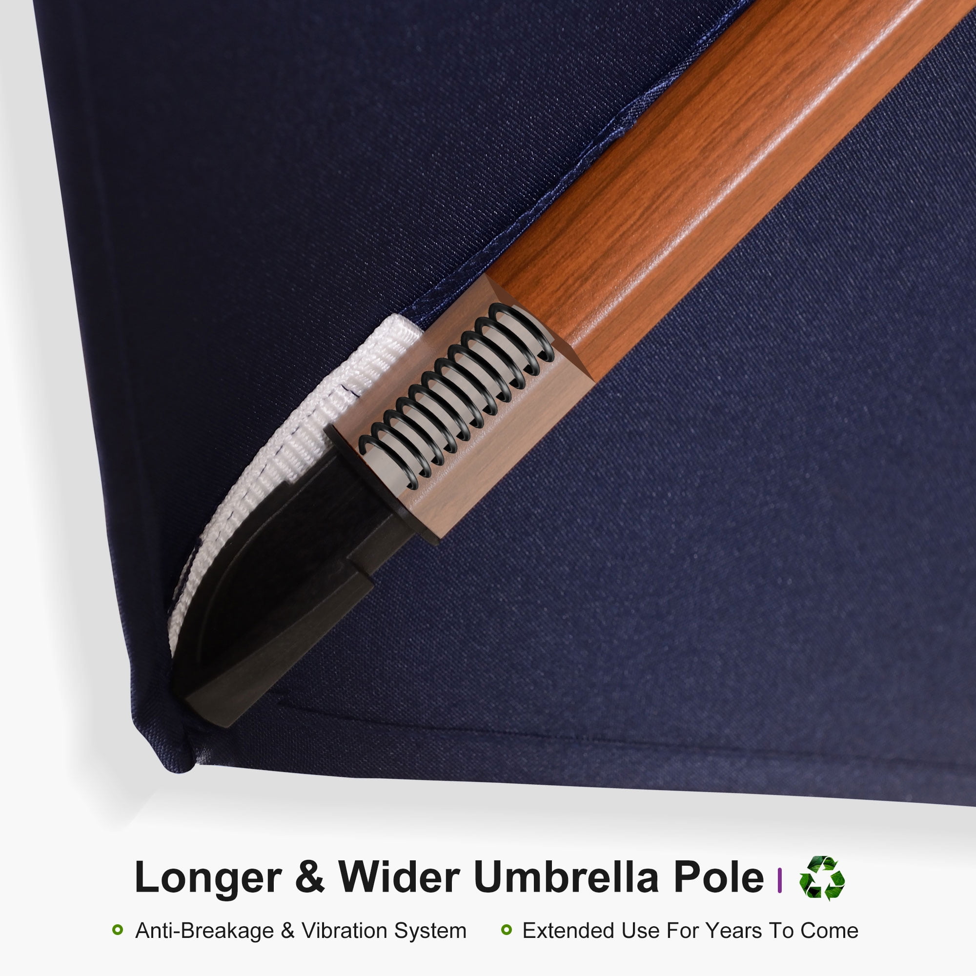 PURPLE LEAF 10FT Deluxe Round Wood Grain Patio Umbrella, Large Offset Cantilever Umbrella with 360° Rotation, Navy Blue