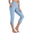 thumbnail image 5 of Capri Pants for Women Dressy High Waisted Stretchy Pull On Capris Pant Straight Side Split Comfy Cropped Trousers Sky Blue 2XL, 5 of 7