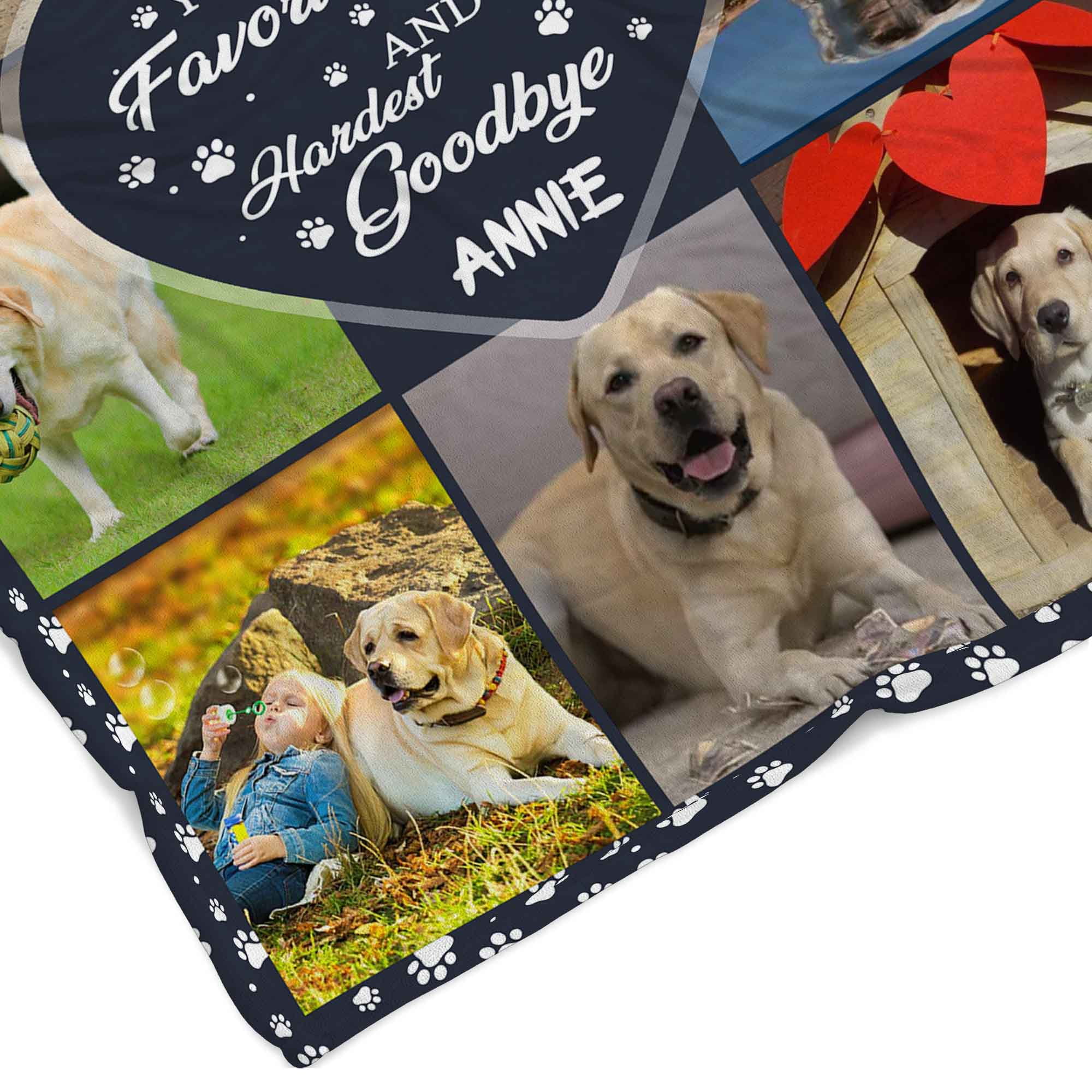 Customizaholic Pet Memorial Blanket – Personalized Dog Photo Collage with Name – Favorite Hello Hardest Goodbye Sympathy Remembrance Gift