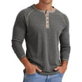 thumbnail image 2 of JWD Mens Henley Long Sleeve T-Shirt Cotton Casual Shirt US VG Dark Gray XL, 2 of 6