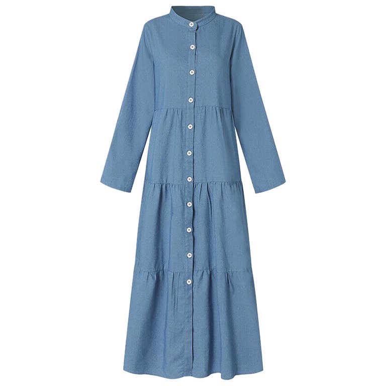 womens tall denim dress boohoo Women's Tall Long Sleeve Denim Dress