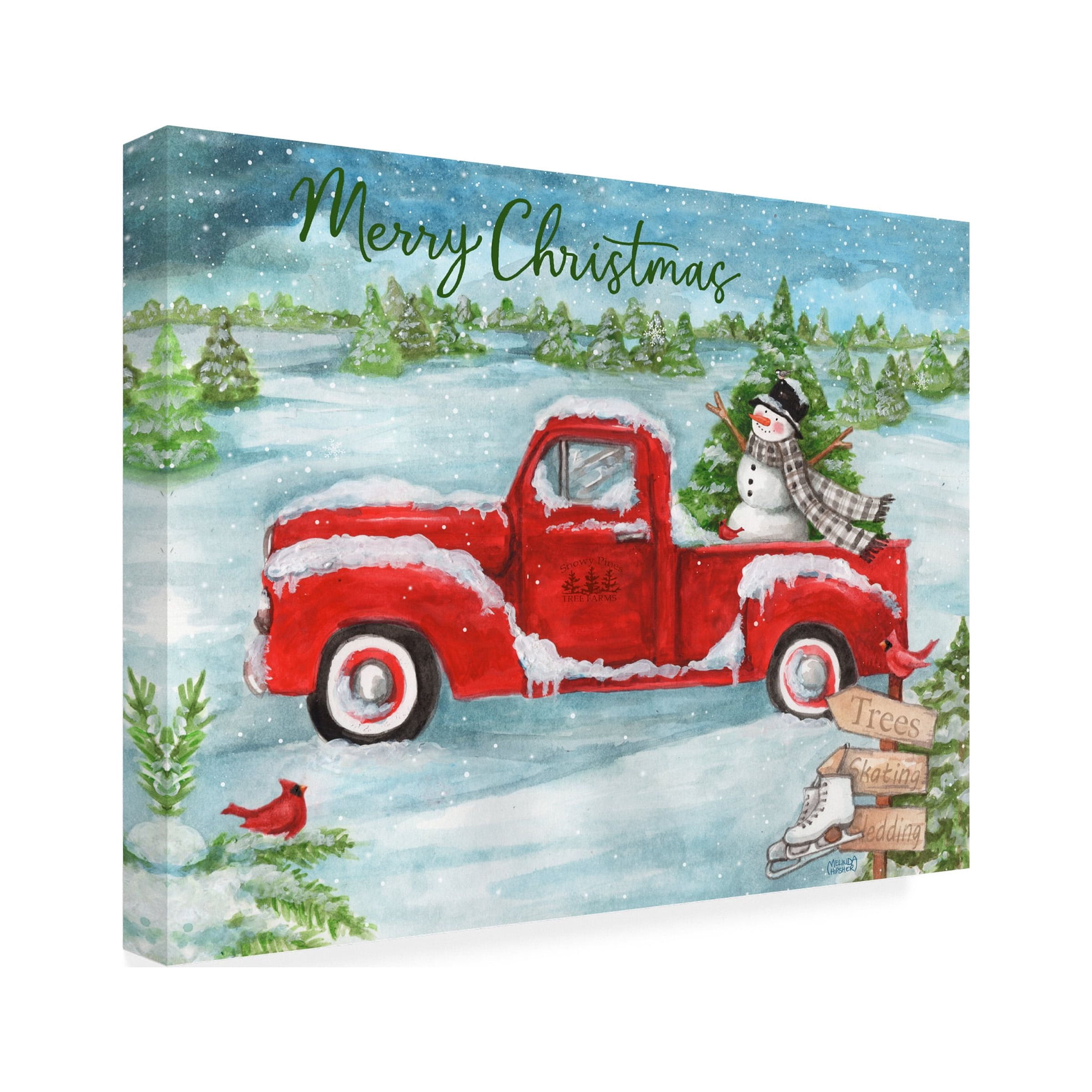 Melinda Hipsher 'Red Truck With Snowman And Birds' Canvas Art