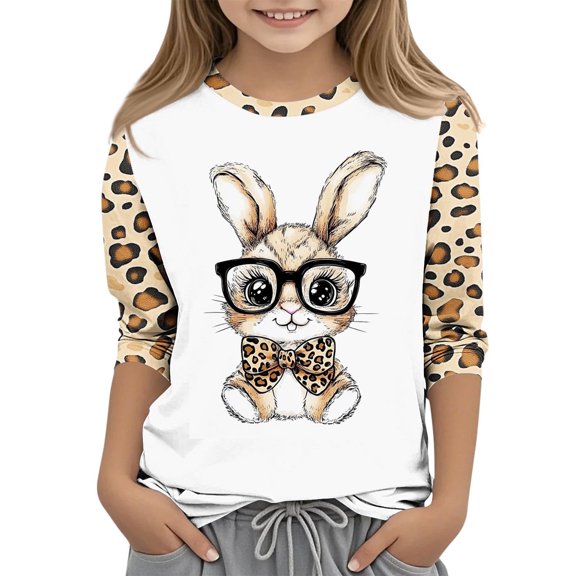 Xdegoge Girls Shirts Crewneck Cute Graphic Tees 3/4 Sleeve T Shirt Fashion Casual Summer The Holiday Birthday Girl Outfit Camisa Para Niña