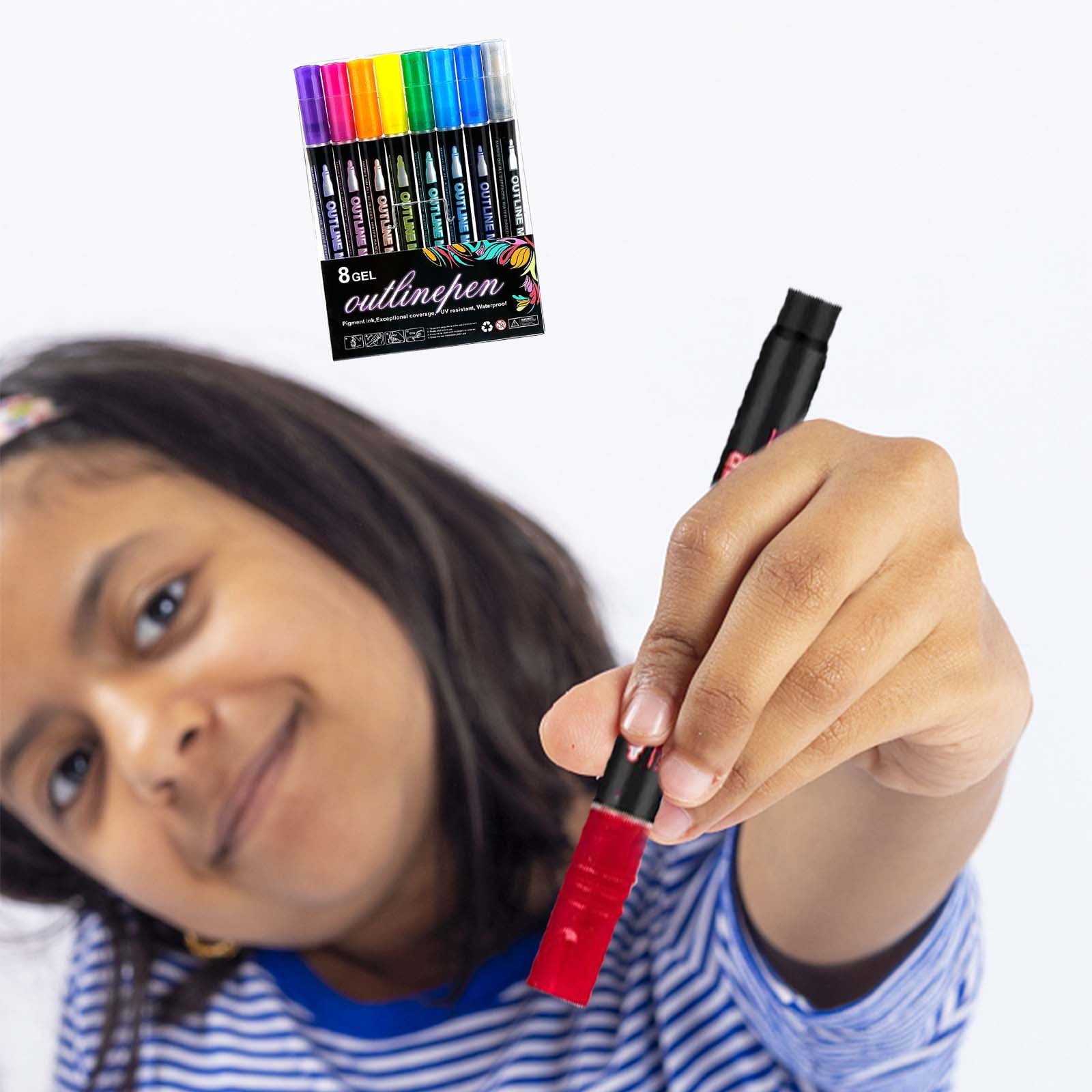 WYBXZ Double Line Outline Markers, Marker Pens, Double Line Paint Pens Self Outline Markers, for Drawing Coloring, Christmas Card Writing, Birthday Greeting, 8ml
