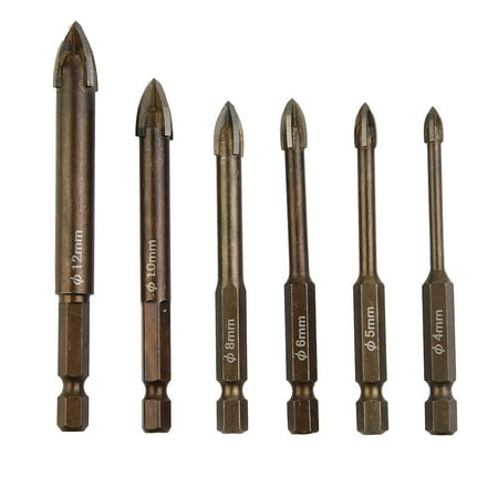 

6pcs Titanium Ceramic Tile Glass Drill Bits Tungsten Carbide Cross Spear Head