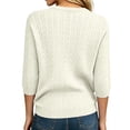 thumbnail image 4 of Women Cable 3/4 Sleeve Knit Sweaters Trendy Sweater Lightweight Crewneck Soft Pullovers,L, 4 of 5
