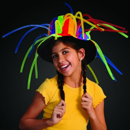 FlashingBlinkyLights Funny Clown Top Hat with Lights & Noodle Hair