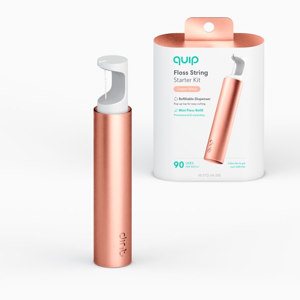 quip Floss String, Refillable Dispenser, Copper Metal, 3Month Mint