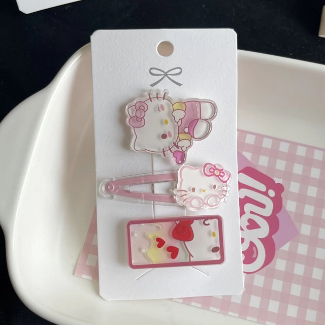 Sanrio-Juego de pinzas para el pelo de 3 piezas, accesorios para el cabello acrílicos de dibujos animados, Kuromi Cinnamoroll Melody Purin Bangs, horquilla, regalos para niñas