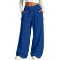 thumbnail image 2 of Inverlee Women's Drawstring Elastic High Waist Mini Side Cargo Pocket Wide Leg Sweatpants Oversized Baggy Casual Pants Blue (S-XXXL), 2 of 8