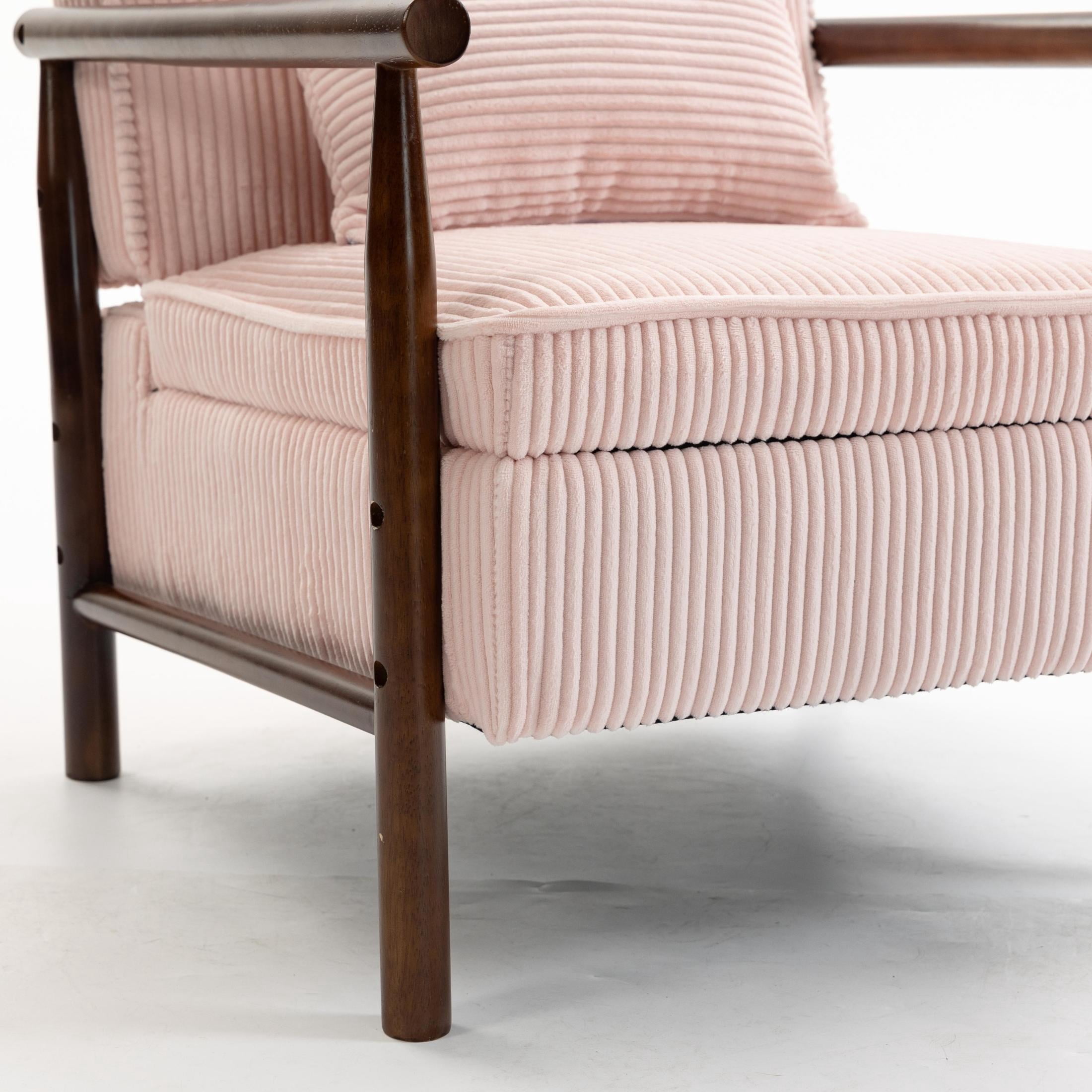 GDF Studio Almere Mid-Century Modern Accent Chair with Under-Seat Storage, Corduroy Reading Armchair, Light Pink