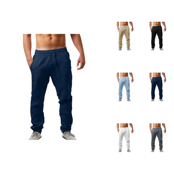Linen Pants for Men Relaxed Fit Cotton Blend, Lightweight Men’s Pants with Elastic Waist, Breathable Lounge or Work Pants for Summer, Beach, Travel or Daily Use S-3XL