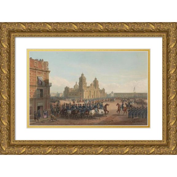 Carl Nebel 24x17 Gold Ornate Framed and Double Matted Museum Art Print Titled - Genl. Scott's Entrance into Mexico, Plate 45 (1851)