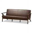 thumbnail image 2 of Baxton Studio Bianca Mid-Century Modern Walnut Wood Dark Brown Distressed Faux Leather 3-Seater Sofa, 2 of 6