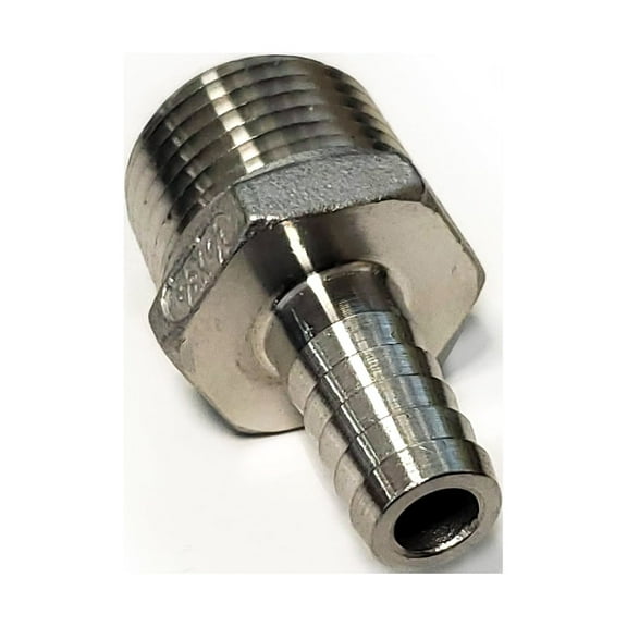 Stainless Steel 3/8" Barbed Hose Fitting - 1/2" Male NPT