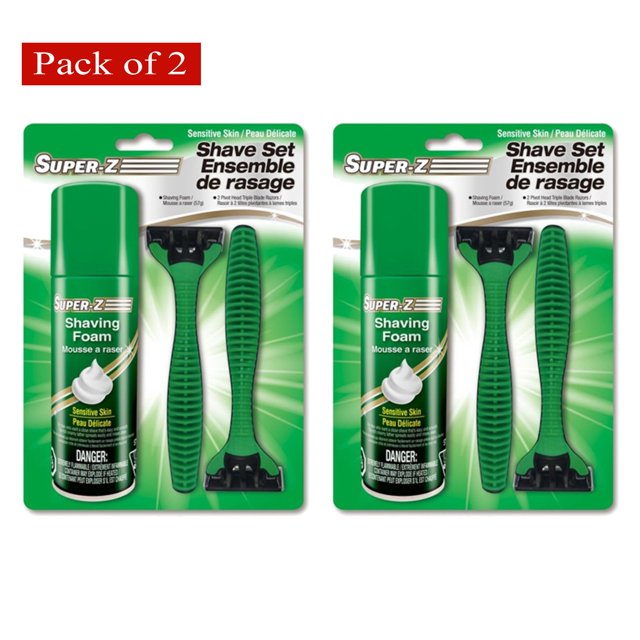 Super-Z Shave Foam Sensitive & Kit de viaje con 2 maquinillas de afeitar (paquete de 2)