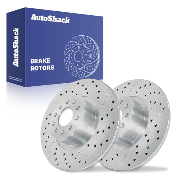 AutoShack Rear Brake Rotors for Chevrolet, Equinox 2018-2025 Malibu 2016-2025, 4WD FWD L4 1.5L 1.6L 1.8L 2.0L - Coated Drilled & Slotted - Silver Matte Finish - TurboGuard - 11.34" (288 mm), 5-Lug