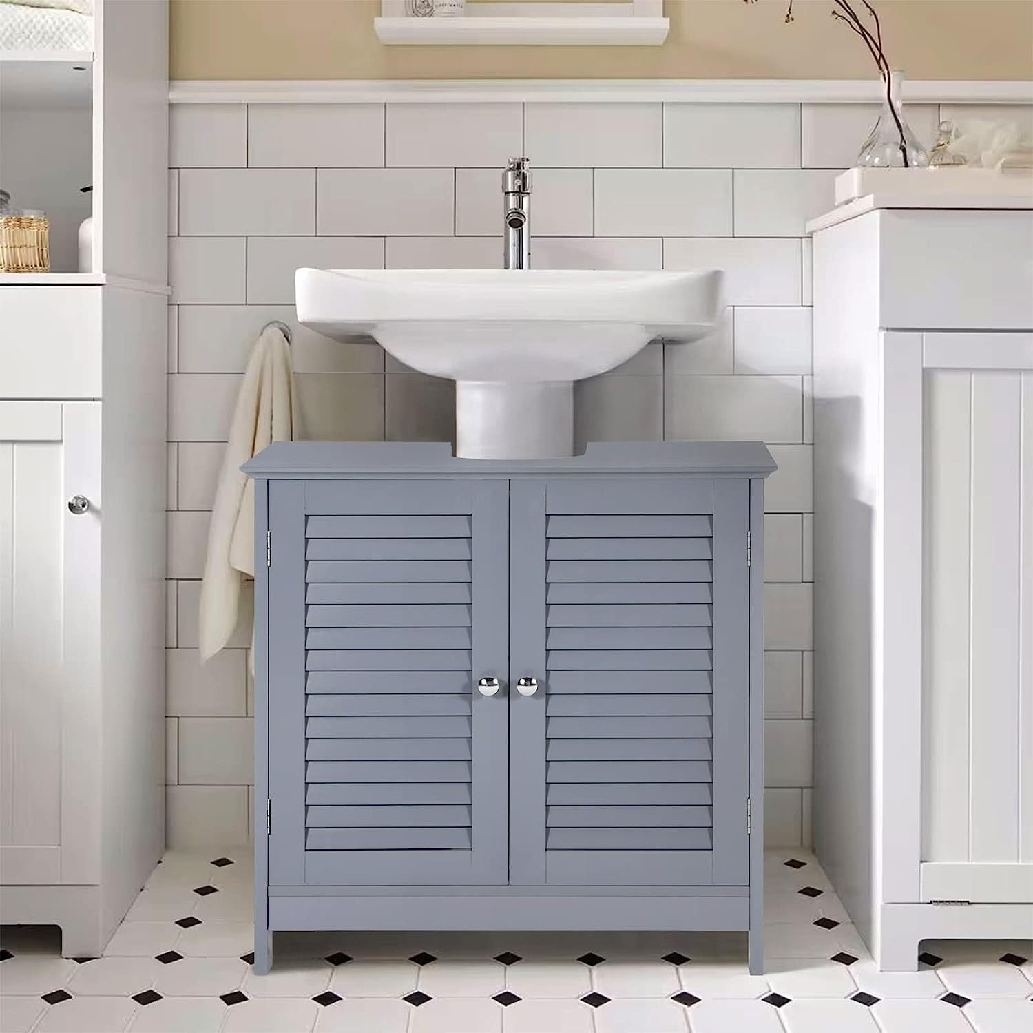 Bathroom Vanity Pedestal Under Sink Storage Grey Bathroom