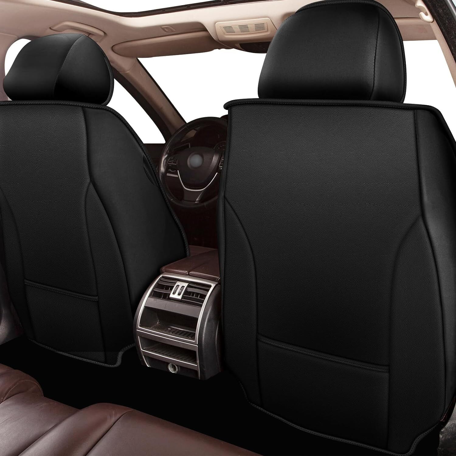 AOMSAZTO Fit for Toyota 4runner 2003-2024 Car Seat Cover 5-seat Faux Leather Full Set Compatible Airbag ：Black+Gray