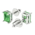thumbnail image 2 of 14K Solid Gold Screw Back Stud Earrings for Women | 2 cttw Emerald Cut Simulated Green Diamond | White Gold, 2 of 5