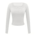 thumbnail image 6 of XIAONU Blouses For Womens Lace-Trimmed Buttons Deep V-Neck Trendy Shirt Solid Color Slim Fit Long Sleeves Shirts, 6 of 7
