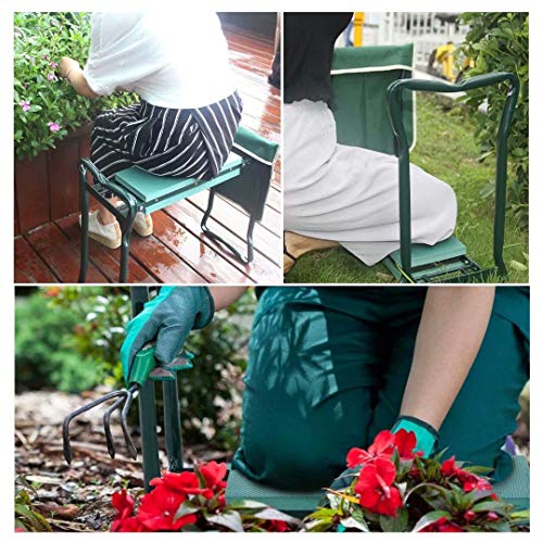 Folding Garden Kneeler and Seat with Tool Pouch Bag Thick Kneeling Pads Soft Decorative Garden Stools Workseats Portable Outdoor Foldable Kneeler Tools